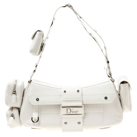 white dior bag|Dior white leather bag.